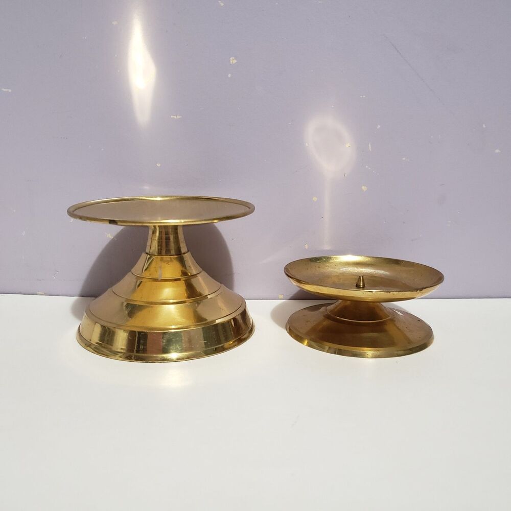 Brass Candle Holders Lot of 2 Assorted Sizes Country Farmhouse Home Decor  4"/2"